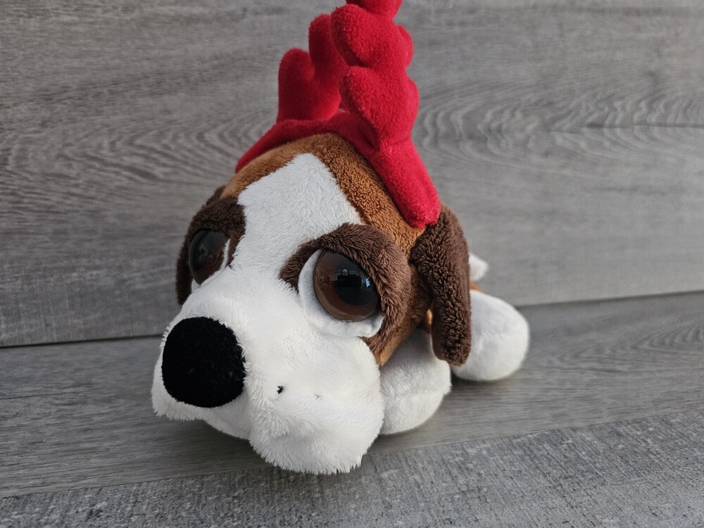 Russ Berrie Brandy St Bernard Puppy Dog Big Eyes Plush Stuffed Reindeer Antlers
